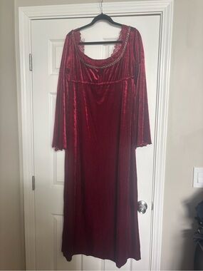 Morbid Threads Burgundy Velvet Maxi Dress with Lace Trim